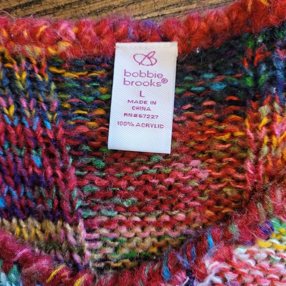Bobbie Brooks Rainbow Colors Knit Sweater V Neck  Pockets Colorful Large - Picture 6 of 9